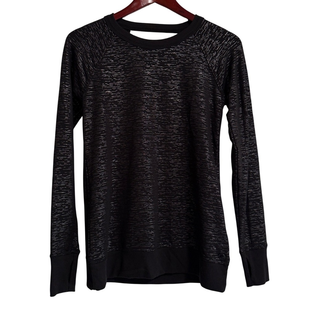 Ideology Womens XS Black Silver Metallic Space Dye Strappy Back Thumbhole Top